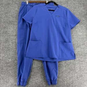 Jaanuu Women's Scrub Set Size XL Blue Jogger Pants and Top